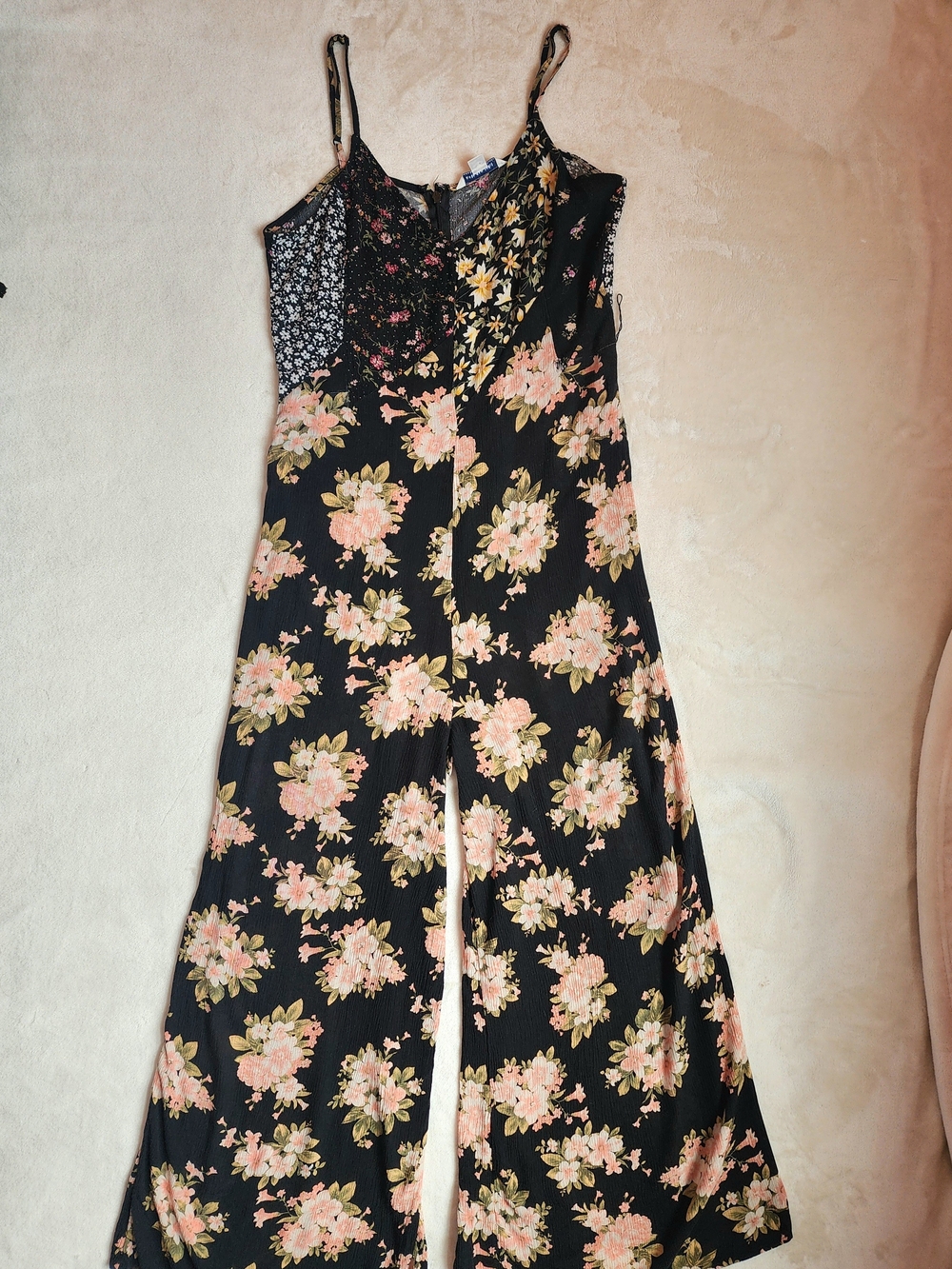 Floral Patchwork Flared Wide-Leg Jumpsuit Romper Romantic Boho Women's Medium - Picture 9 of 12